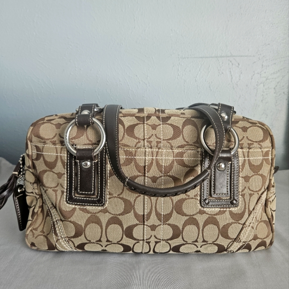Coach Signature Jacquard Satchel in Classic Tan
